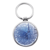 Simple Round Custom Logo Metal Keyring with beautiful snow scene