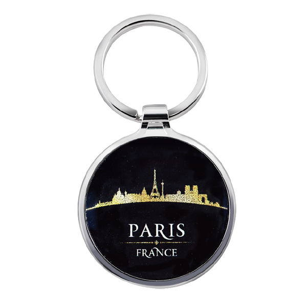 Simple Round Custom Logo Metal Keyring with paris city view painting