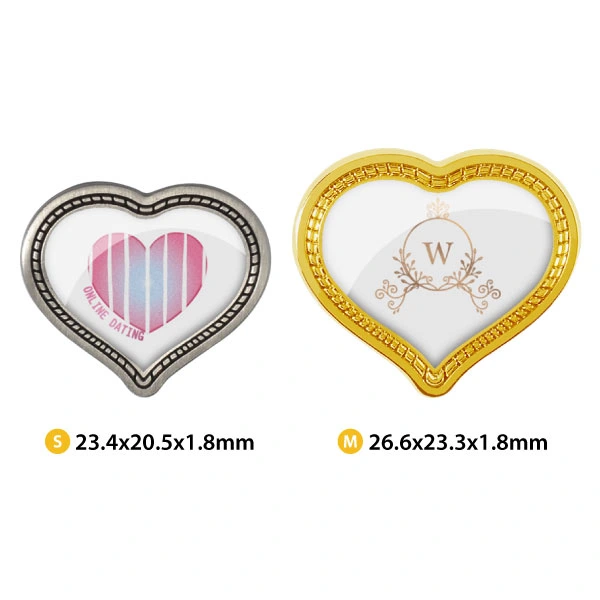 Different Sizes Of Simple Heart Shaped Personalised Badge Pin