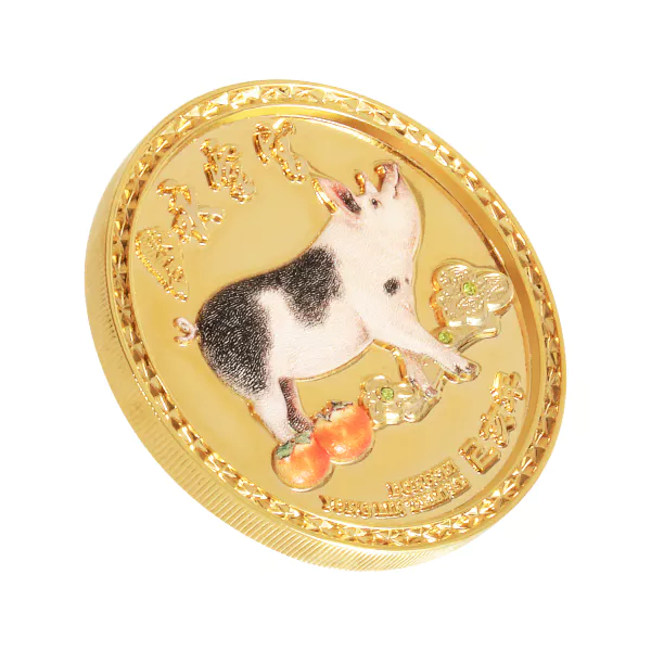 Digital Printing Of 2019 Chinese New Year Pig Metal Gold Plated Souvenir Coin