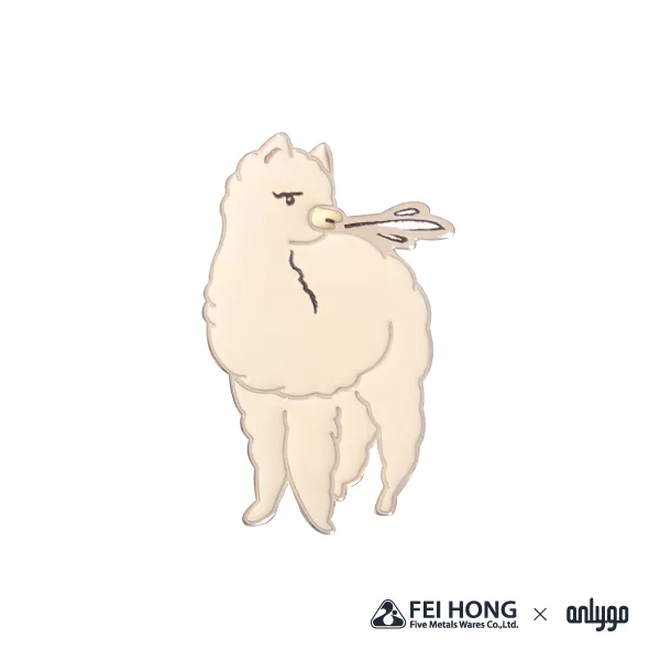 The Front Side Of Animal Shaped Magnetic Badge Alpaca