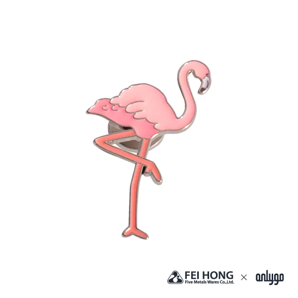 The Front Side Of Animal Shaped Magnetic Badge American Flamingo