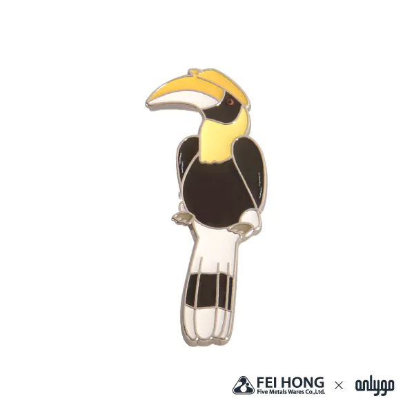 The Front Side Of Animal Shaped Magnetic Badge Great Hornbill