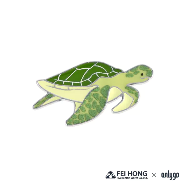 The Front Side Of Animal Shaped Magnetic Badge Green Sea Turtle