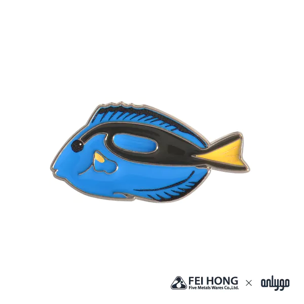 The Front Side Of Animal Shaped Magnetic Badge Regal Blue Tang