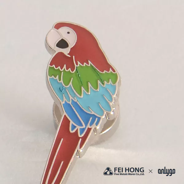 The Soft Enamel Pin Effect Of Animal Shaped Magnetic Badge Red And Green Macaw