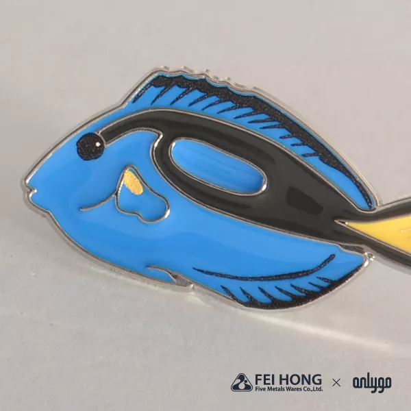 The Soft Enamel Pin Effect Of Animal Shaped Magnetic Badge Regal Blue Tang